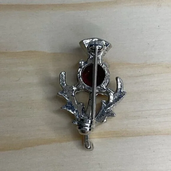 Scottish Thistle Brooch Pin With Purple Gemstone Accent - Picture 3 of 5